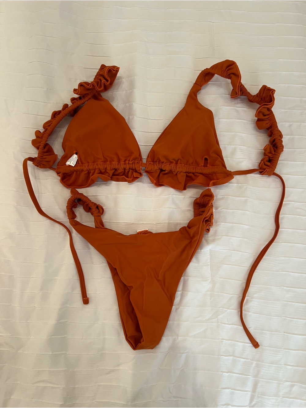 Rust Orange Ruffled Triangle Bikini Set Size small - Picture 2 of 2